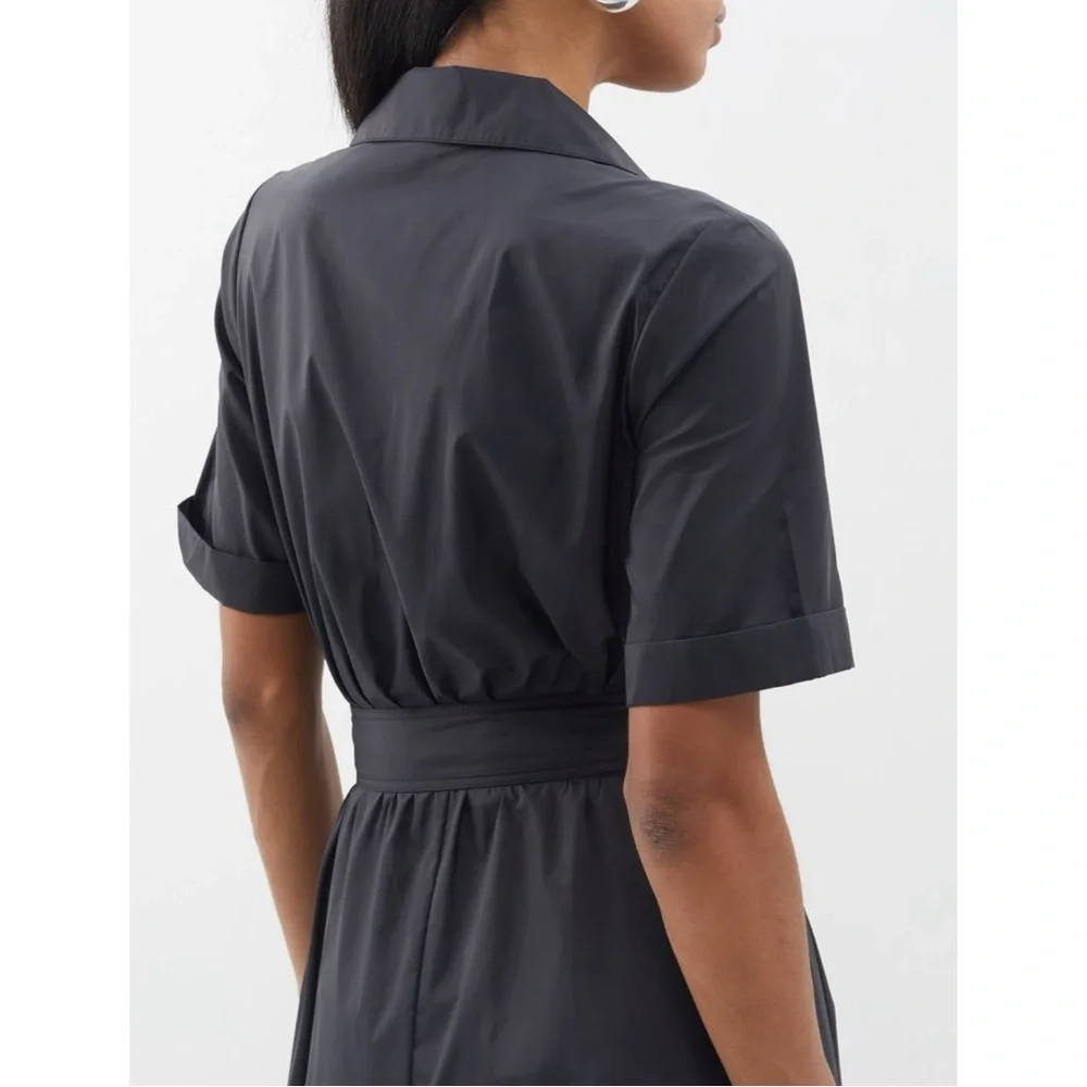 STAUD Millie Black Recycled Nylon Short Sleeve Maxi Shirt Dress Shirtdress sz 6 - Picture 3 of 14